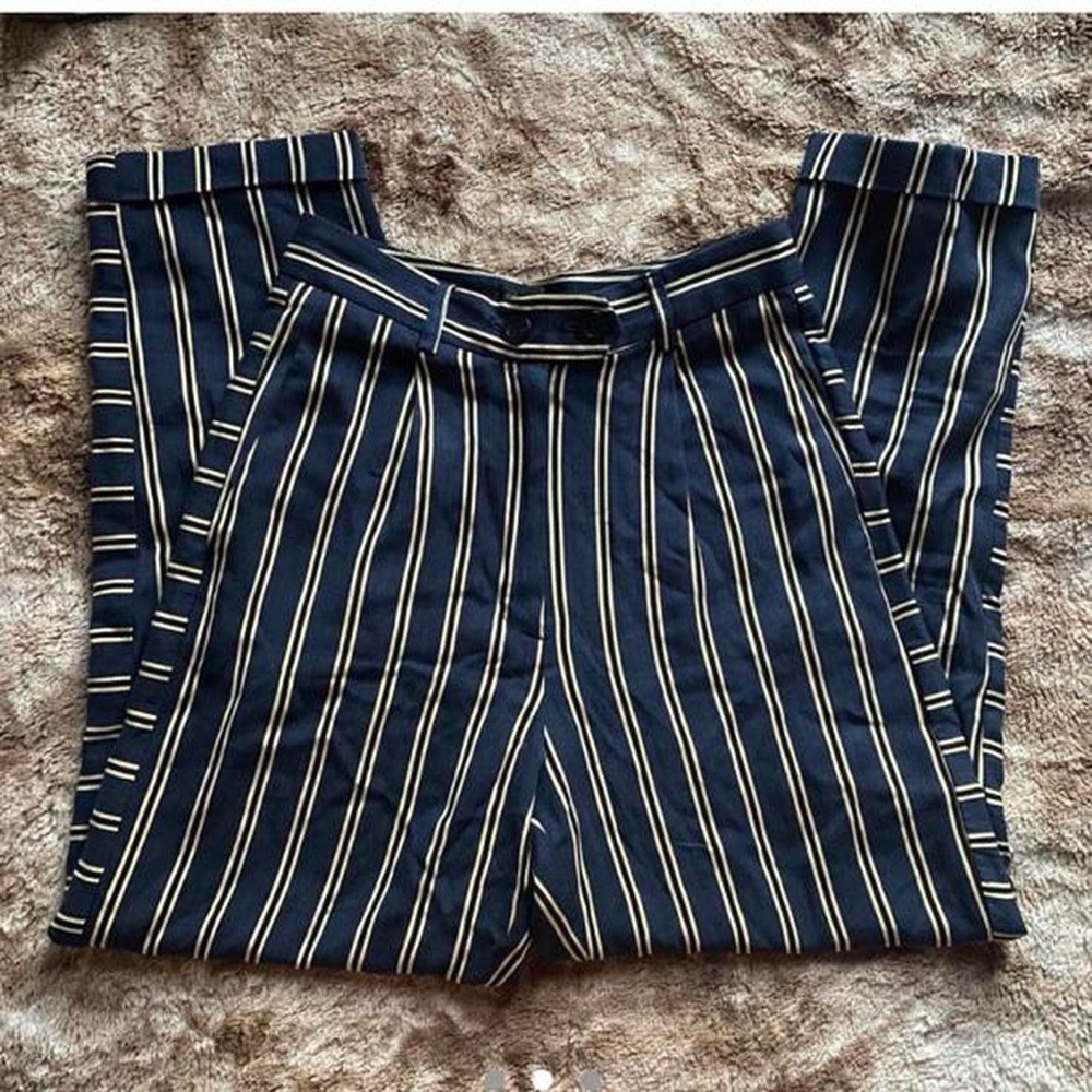 Topshop navy blue striped pants - high waisted